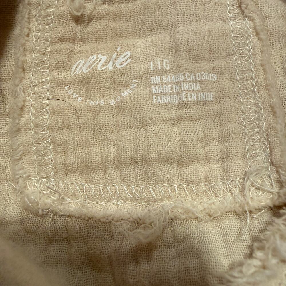 Aerie Gauzy Coverup Shirt Soft Oat Cream Large Lagenlook Beach Resort Vacation - Picture 7 of 10